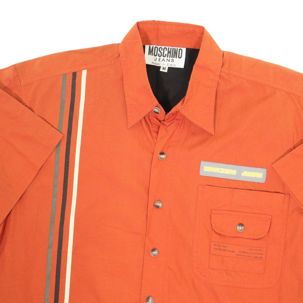 VTG Moschino Jeans Button Up Adventure Wear Racing‎ Stripe Orange Cotton Men M